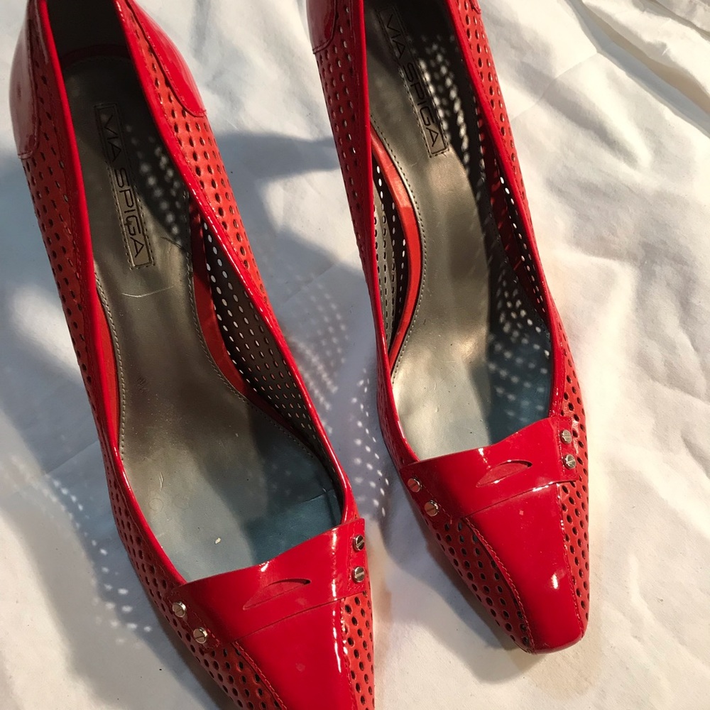 Via Spiga Fish Net Ruby Red Heels